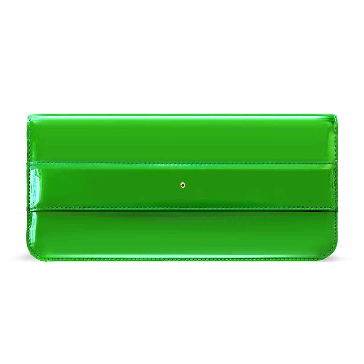 Bvona Fortvna's light green vegan leather clutch handbag with a solid pattern, featuring a front flap with a magnetic snap closure and a gold-tone eyelet center for an interchangeable charm