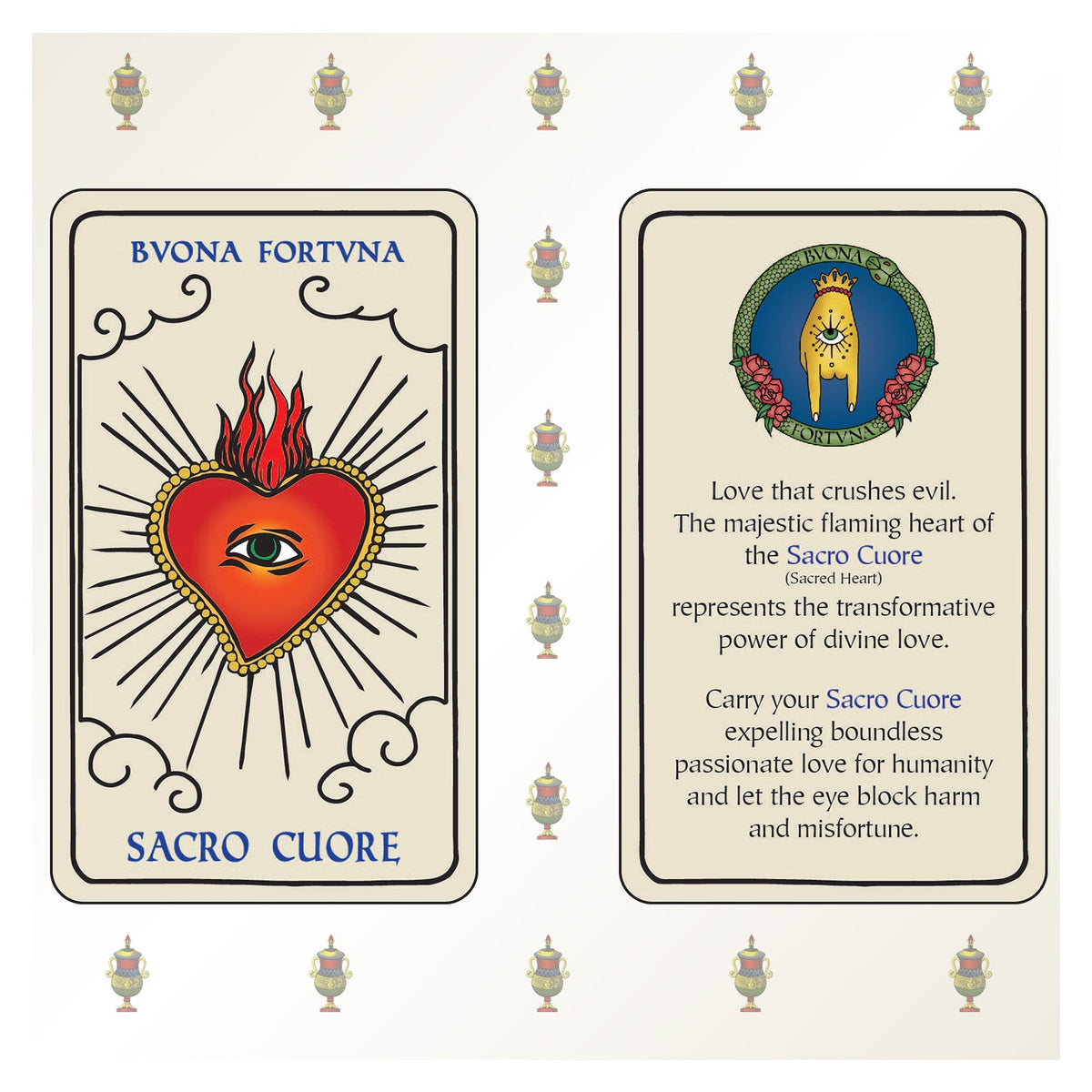 Bvona Fortvna Sacro Cuore interchangebale charm illustration symbolizing love, protection, and evil eye protection in Italian tradition