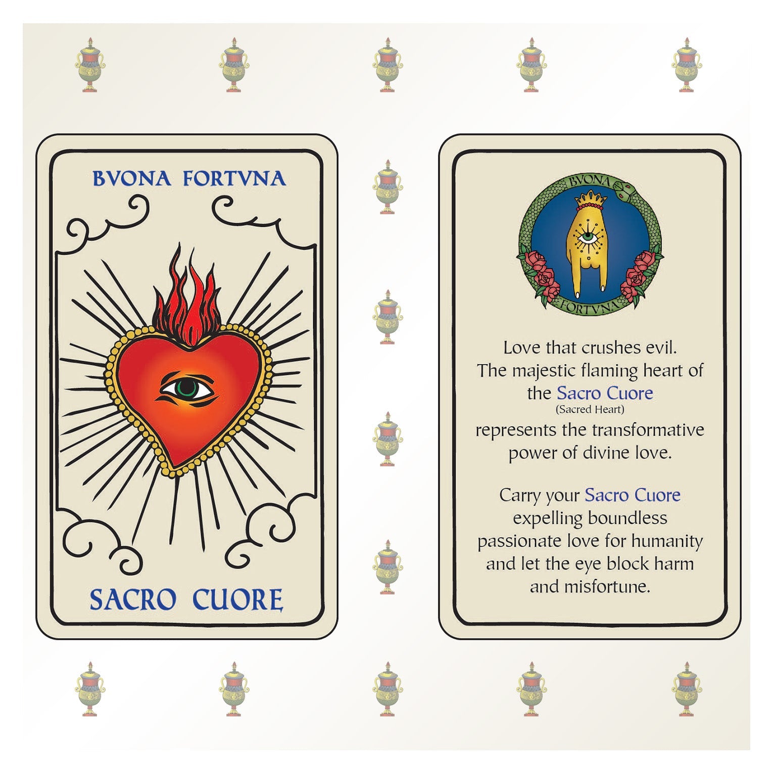 Bvona Fortvna Sacro Cuore interchangebale charm illustration symbolizing love, protection, and evil eye protection in Italian tradition